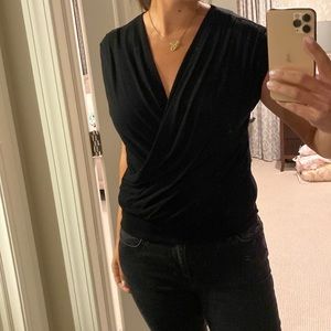 Theory black jersey draped top, size M